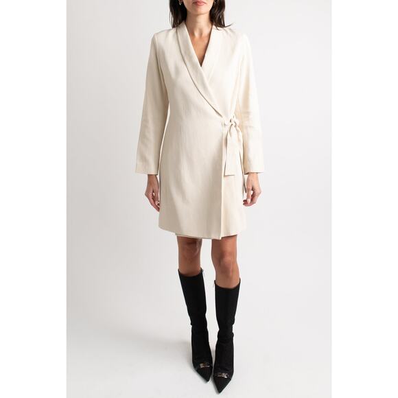 Massimo Dutti Cream Collared Wrap Dress - Picture 2 of 6